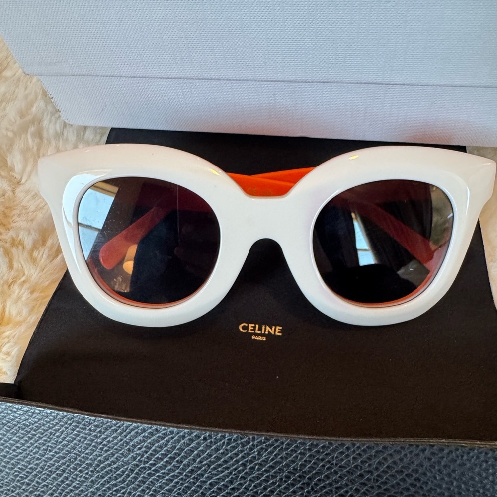 CELINE Marta Sunglasses CL 41093/S White Orange With case and box NWOT - Picture 6 of 7